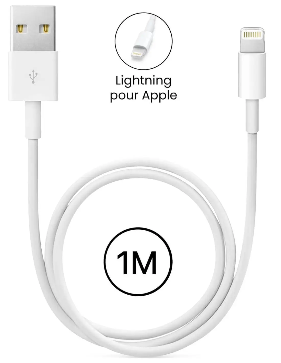 Cable usb lightning pour apple iphone ipad 1m 2a blanc